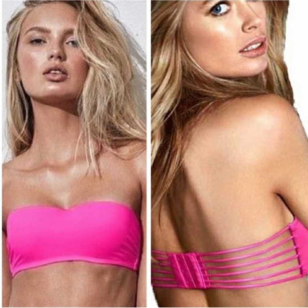 Victoria's Secret Strapless Neon Pink Unlined Bandeau Strappy Back Bra